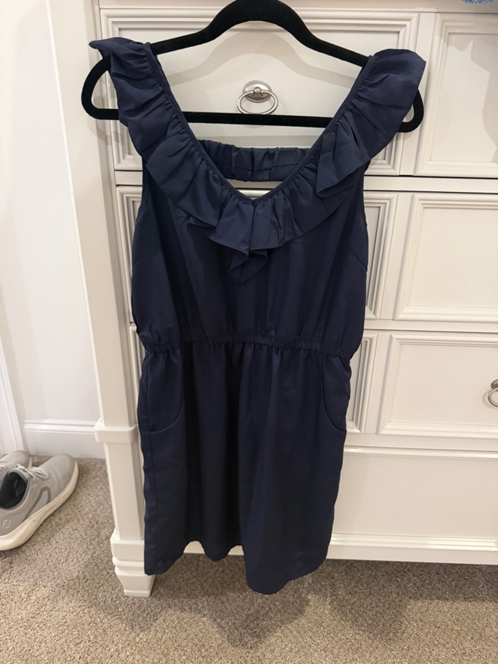 Alythea Navy Ruffle-Trim Casual Dress